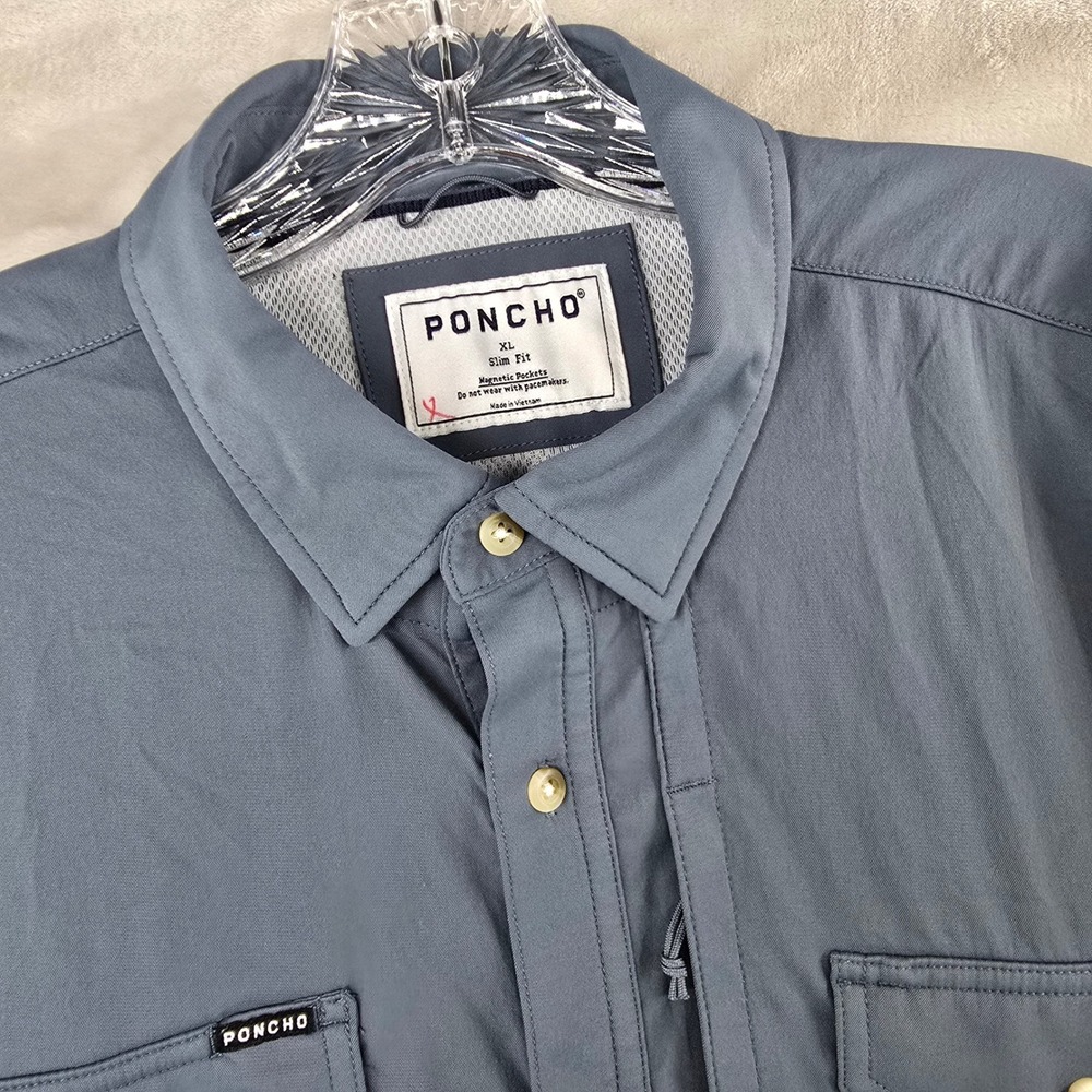 Poncho Outdoor Shirt Mens XL Slim Blue Magnetic Pockets Long Sleeve Fishing
